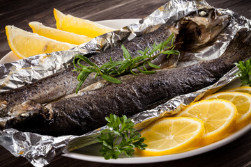 Fish dish - fried fish fillet with vegetables