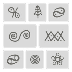 set of monochrome icons with Trypillian culture ornaments