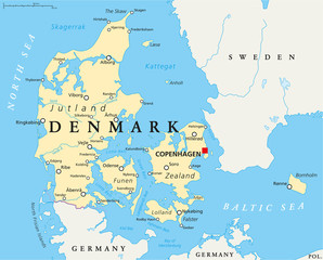 Denmark Political Map - obrazy, fototapety, plakaty