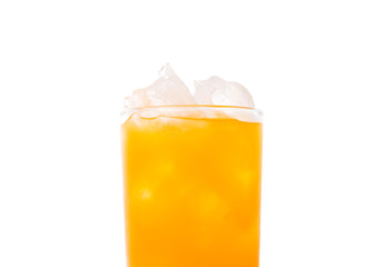 A glass of orange juice over white background