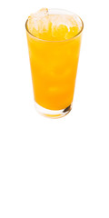A glass of orange juice over white background