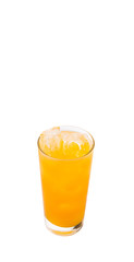 A glass of orange juice over white background