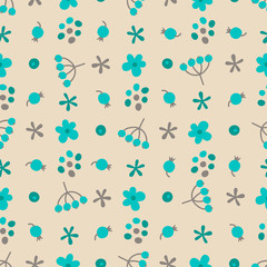 Seamless pattern with small flowers and berries.