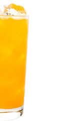A glass of orange juice over white background