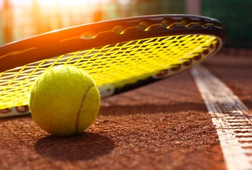Zelfklevend Fotobehang tennis ball on a tennis court © Mikael Damkier