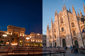 Fototapeta na wymiar Duomo Night and Day split