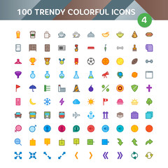 Fototapeta na wymiar 100 Universal Icons in Material Design Color Palette set 4
