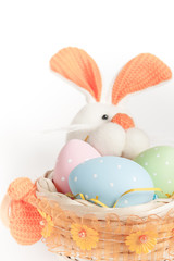 Easter bunny basket with dotted eggs