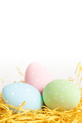 dotted easter eggs in a nest