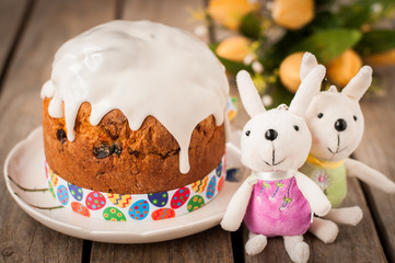 Rustic Style Kulich, Russian Sweet Easter Bread Topped with Suga