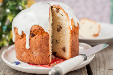 Rustic Style Kulich, Russian Sweet Easter Bread Topped with Suga