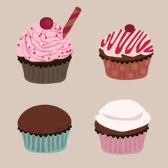 vector illustration cupcakes