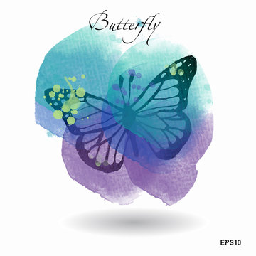Watercolor vector butterfly background