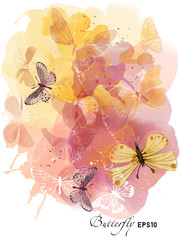 Watercolor vector butterfly background