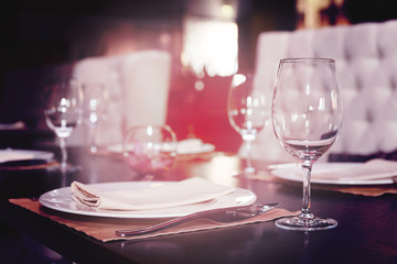 Place setting in a restaurant, toned