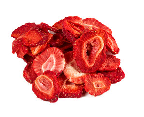 Dehydrated sliced strawberries isolated on white