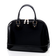 Black handbag on a white background