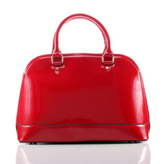 Red handbag on a white background