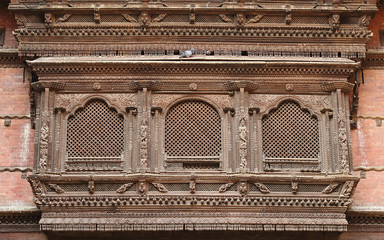 Obraz premium Intricate design on ancient window of Hanuman Dhoka Durbar