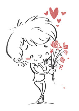 niño enamorado con flores