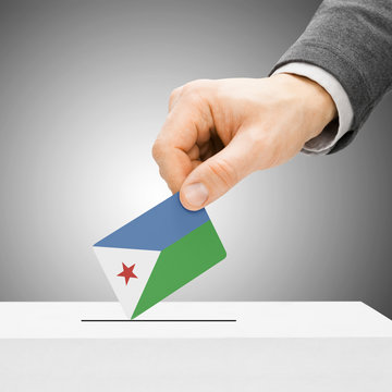 Voting concept - Male inserting flag into ballot box - Djibouti