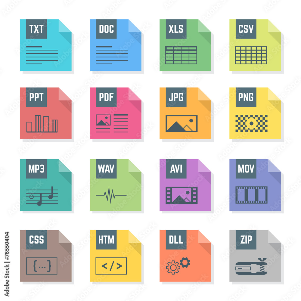 Fototapete vector various flat design color file formats icons symbols