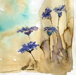 Poster de jardin Inspiration picturale bleuets,