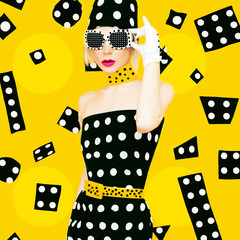Polka Dots Vintage Lady. Glamorous Fashion Disco style.