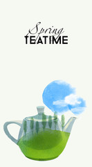 Season Tea Time. Watercolor vector painting