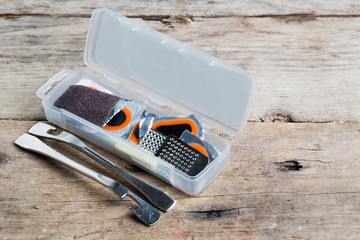 Bicycle tube repair kit in box