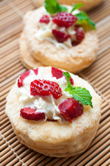 Baked strawberry dessert with cream. Sweet strawberry tart