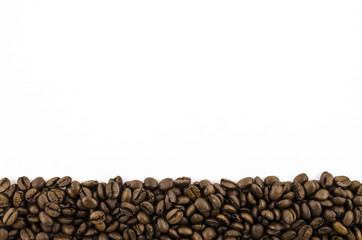 Frame of coffee beans on white background