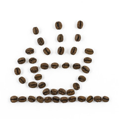 Coffee cup made of coffee beans on white background