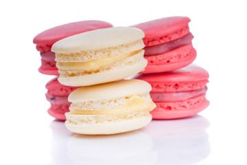 Tasty red and white macaroon close up