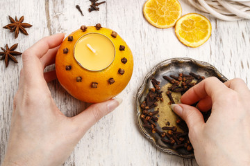 How to make orange pomander ball with candle - tutorial