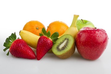Colourful fresh fruits white background