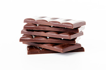 Chocolate bars stack isolated on white background.  Chocolate bl
