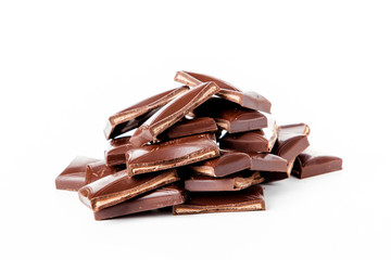 Chocolate bars stack isolated on white background.  Chocolate bl