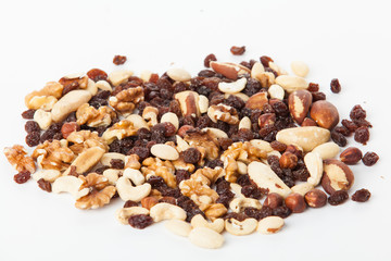 Mix of nuts close up on white.  mixed nut