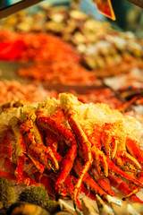 Crabs at famous fish market (Fisketorget) in Bergen, Norway