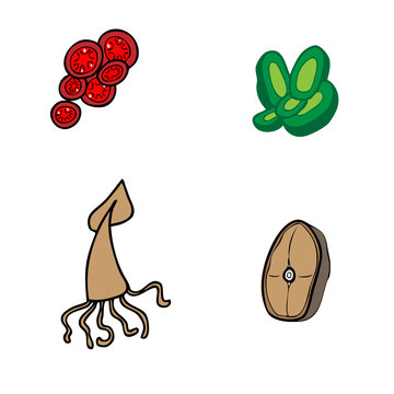Food ingredient squid tomato fish