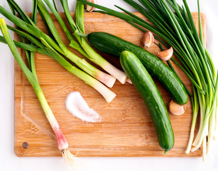 Cucumbers with green onion, garlic