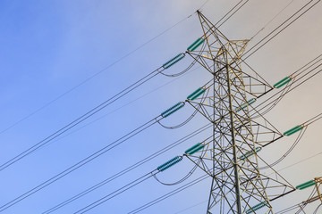 High voltage electicity post with sky