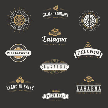 Italian cuisine Retro Vintage Labels Logo design Hipster