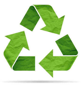 recycle symbol from crumpled paper