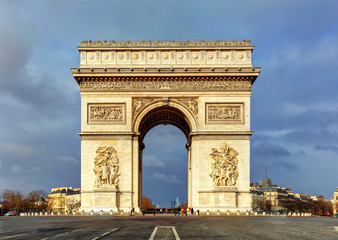 Arch of Triumph (Arc de Triomphe) with dramatic sky, Paris, Fran