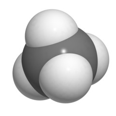 Methane (CH4) gas molecule, chemical structure.