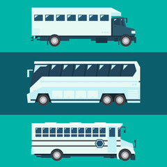 Flat design of passenger bus set