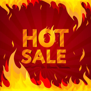 Hot sale design template. Frame of fire on a bright red