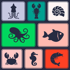 seamless background with sea food and products